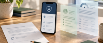 Документ согласия на запрос кредитной истории и смартфон на рабочем столе