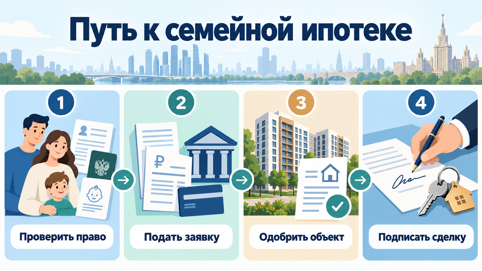 Порядок оформления семейной ипотеки в Москве: проверка права, заявка, одобрение квартиры и сделка